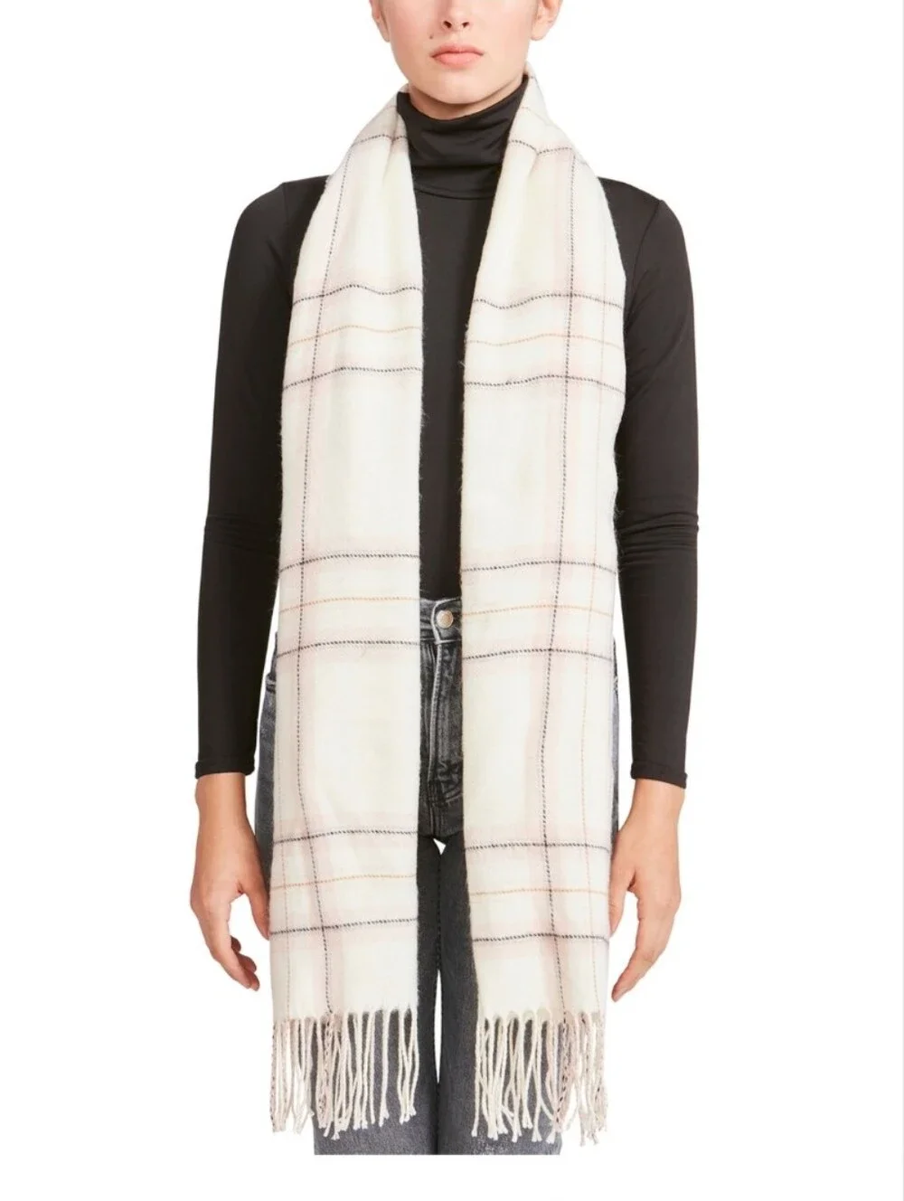 Steve Madden Light Cream Plaid Fringe Scarf - NWT Gifts Fall Winter